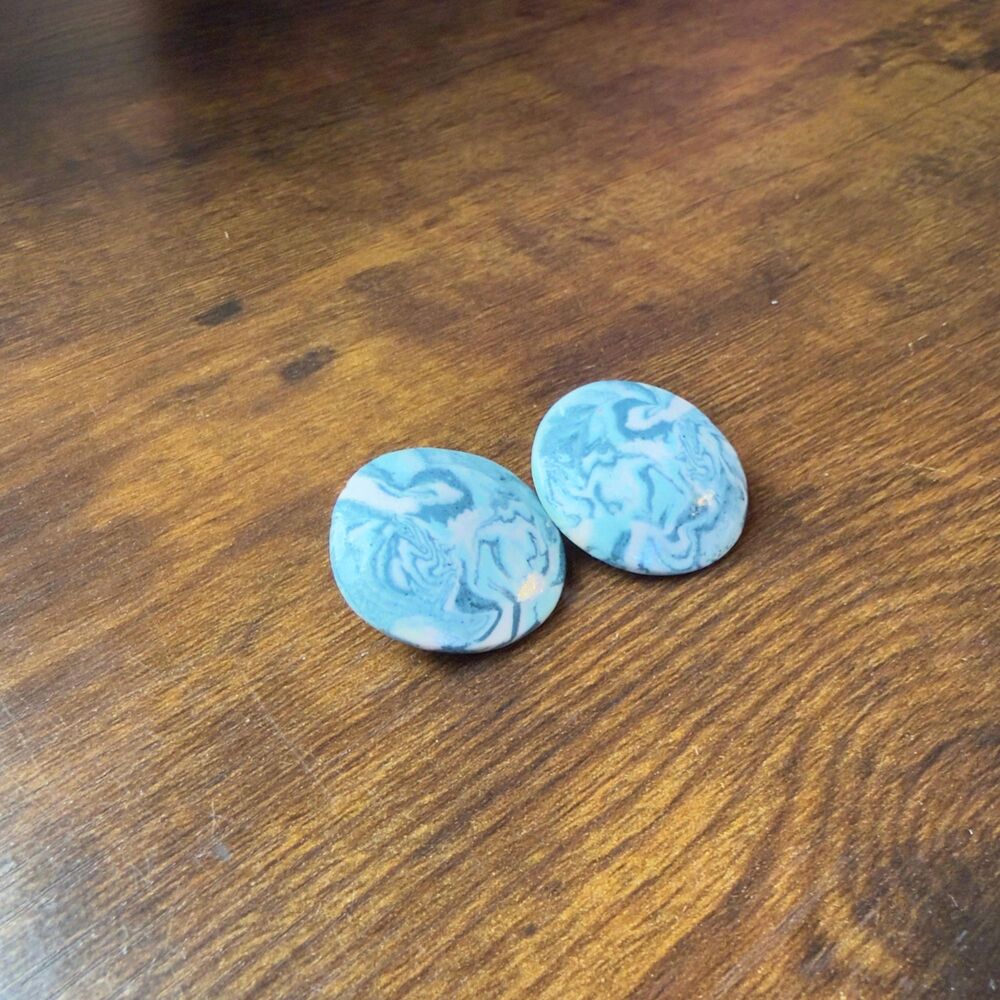 Vintage 1980s Marbeled Statement Earrings Oversized Blue Studs